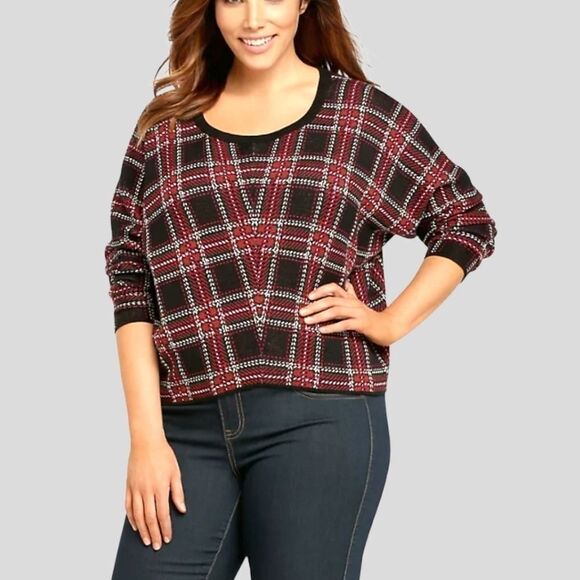 Torrid New Plus Size  Long Sleeve Red,Blue,& White Plaid Sweater 3X - Picture 2 of 11